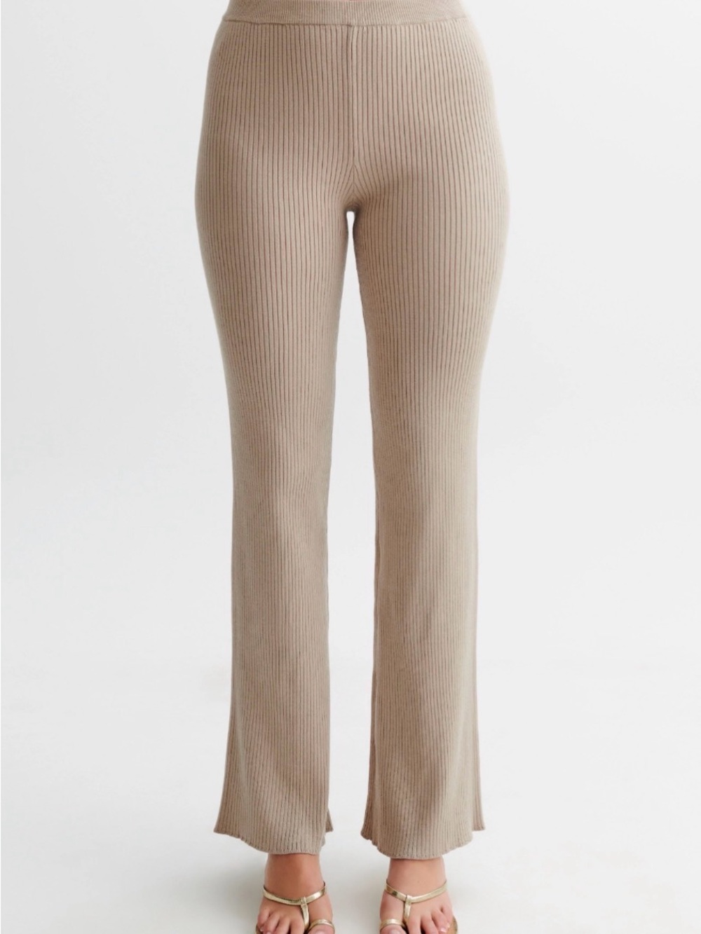 Meshki Ribbed Knit Wide-Leg Pants - Taupe
